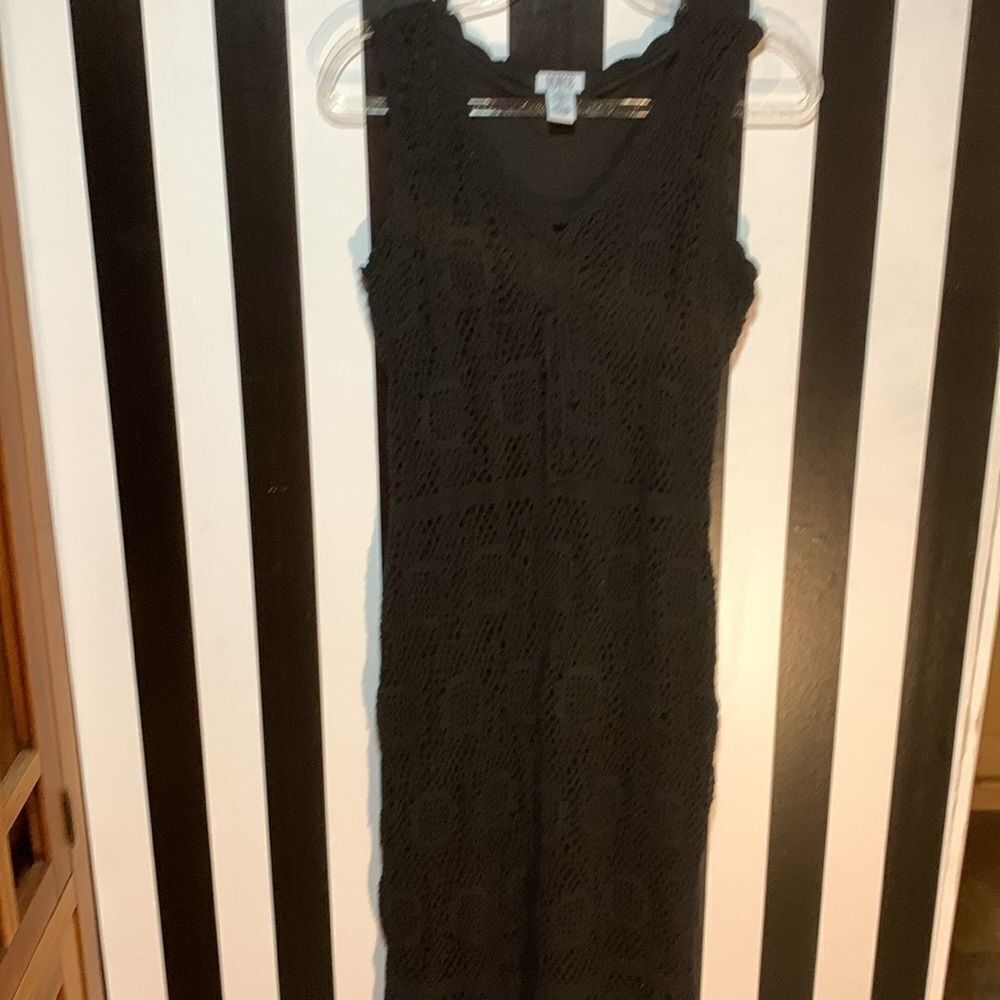 Black Crochet 2 Piece Set Maxi Tank Dress & Cardigan Med/Large Woman’s 12/14 - Picture 1 of 13